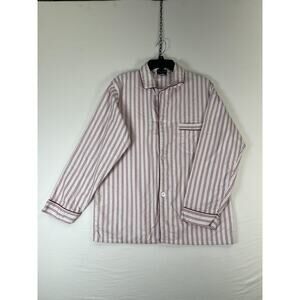 Van Heusen Pajama Set Mens Large White Striped Flannel Cotton 2 Piece Soft